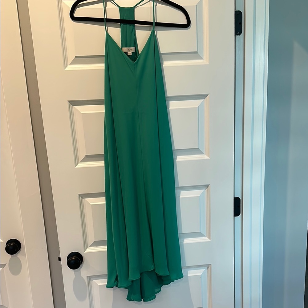 LOFT Green Asymmetrical High-Low Halter Dress